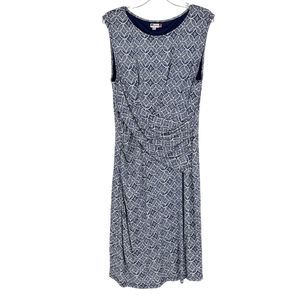 Kut from the Kloth Mollee Dress Print Blue Ruched Stretch Women Size 14